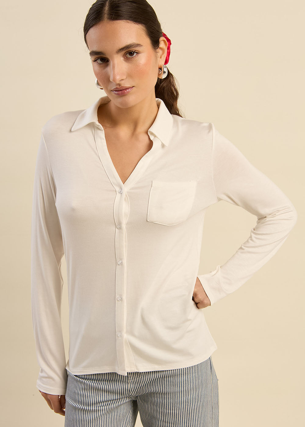 CHIARA T-shirt col chemise manches longues - 4 - Sud Express - Sud Express