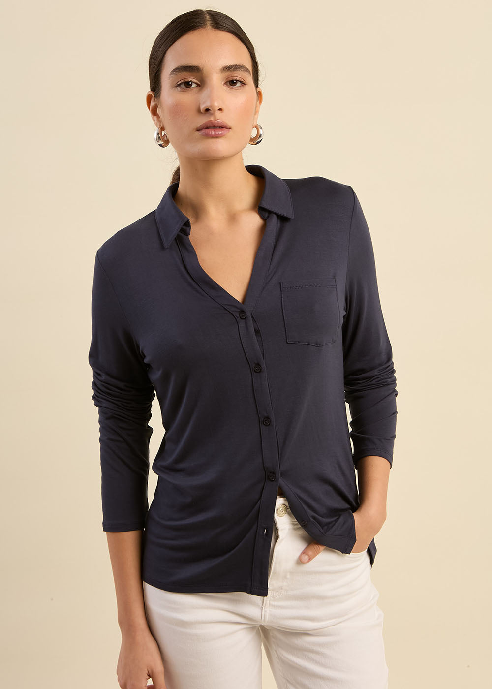 CHIARA T-shirt col chemise manches longues - 1 - Sud Express - Sud Express