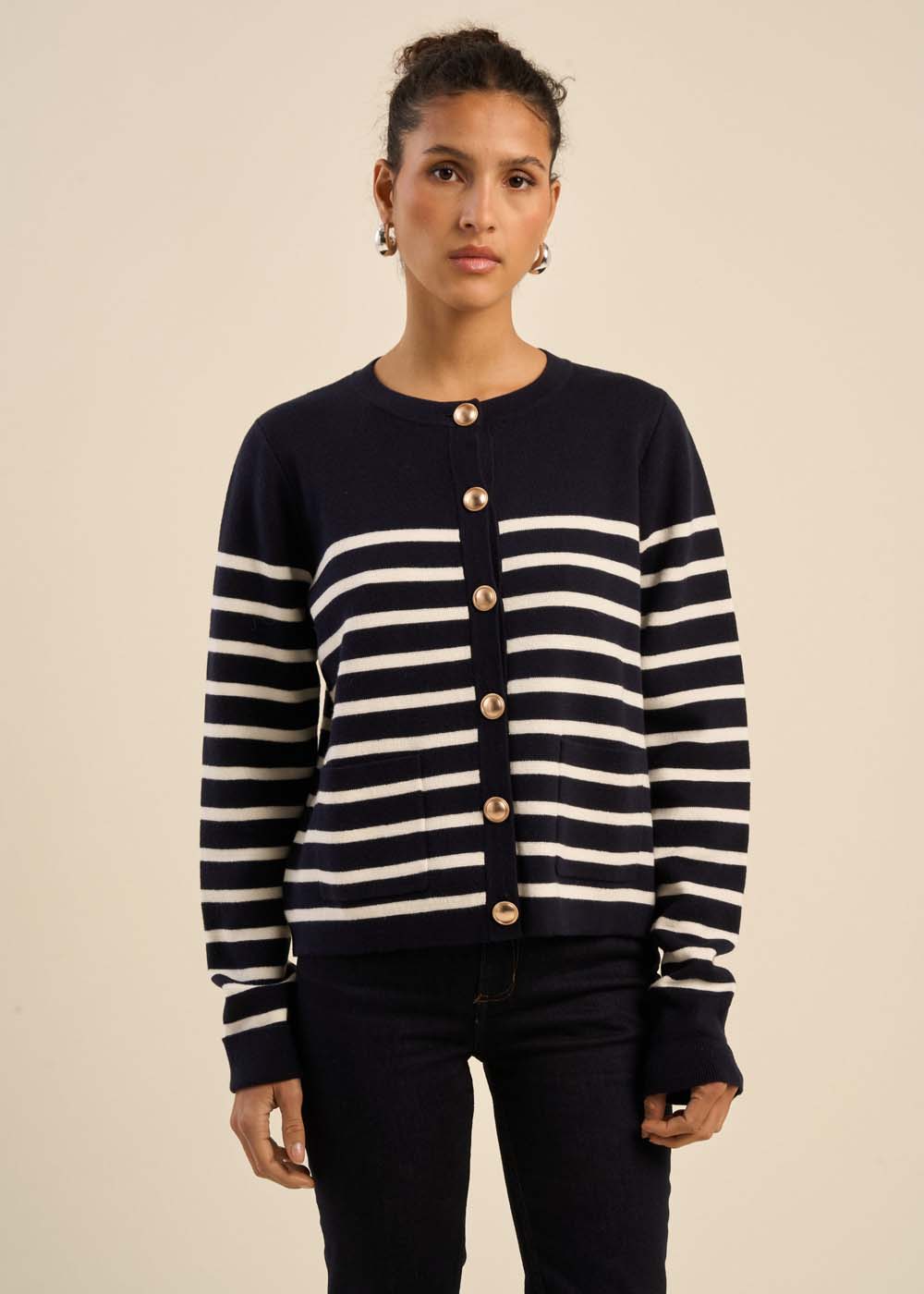 Gilet rayé détails boutons bijoux - Sud Express - 1 - Sud Express