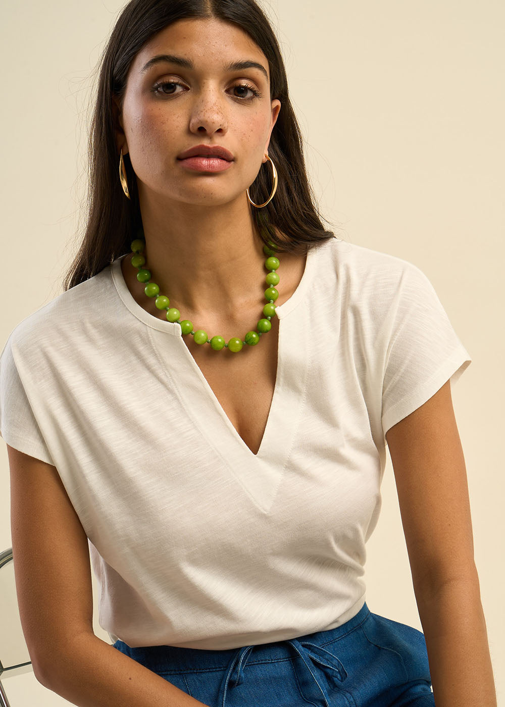 TERA T-shirt à col tunisien et épaules tombantes - 1 - Sud Express - Sud Express