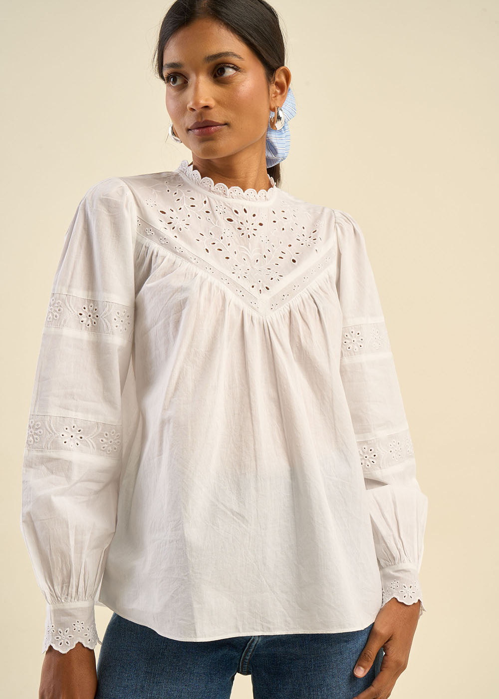 TAMIKA Blouse en voile de coton avec broderies anglaises - 1 - Sud Express - Sud Express