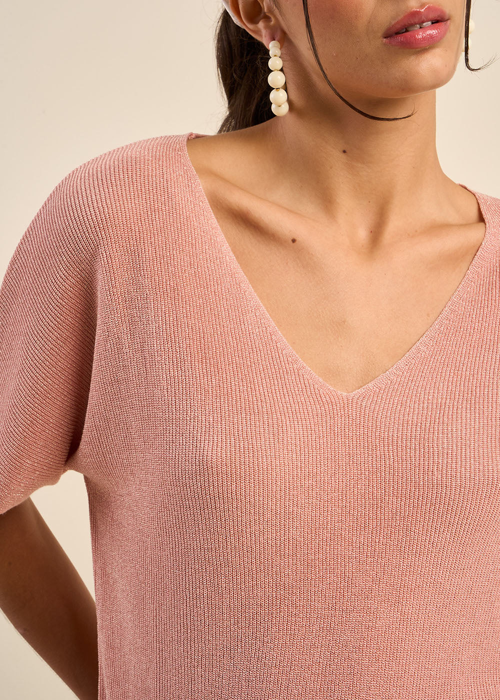 MIKOLLAYX Pull col V manches courtes avec détails fils lurex - 4 - Sud Express - Sud Express