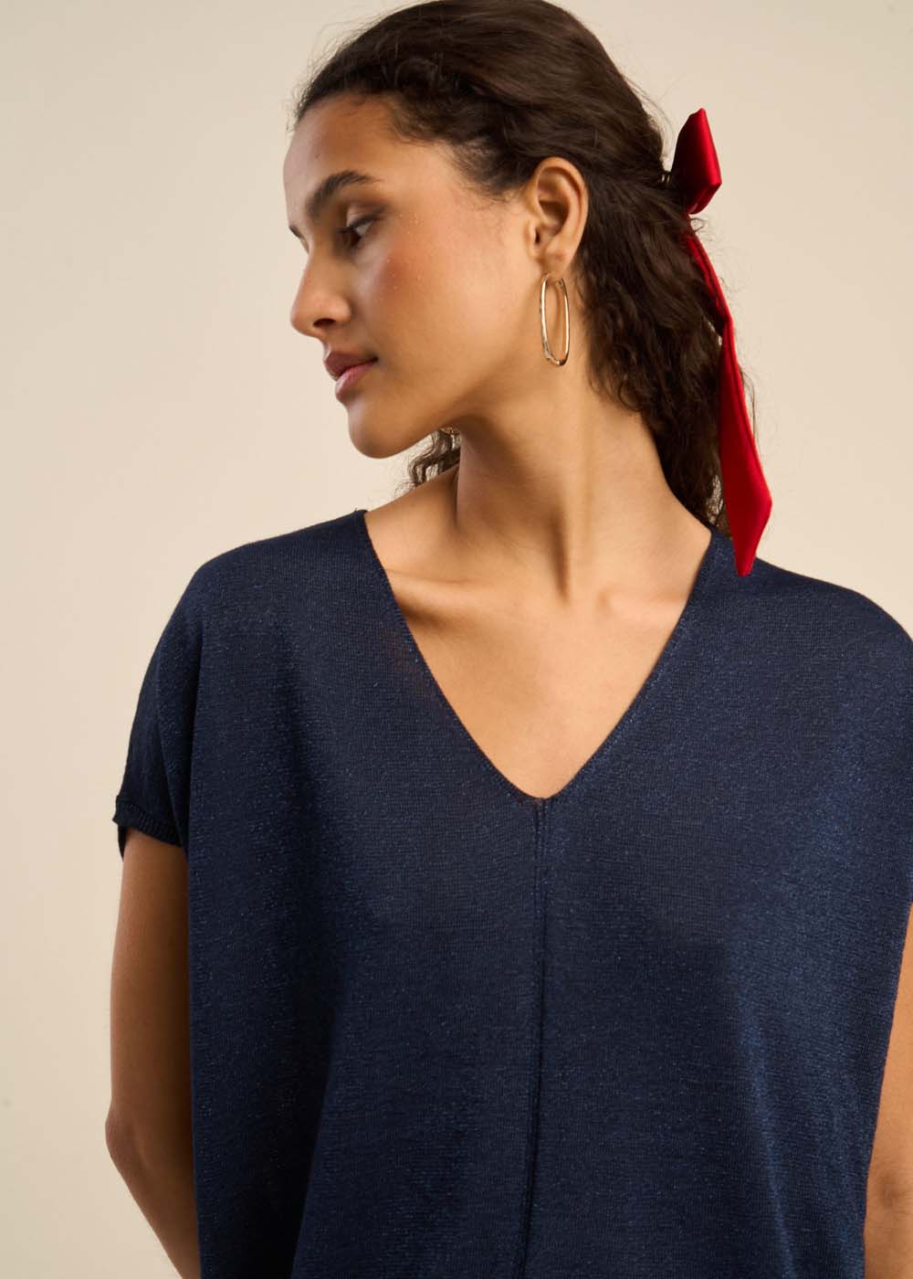 MARGARRET Pull oversize à col V et manches courtes - 4 - Sud Express - Sud Express