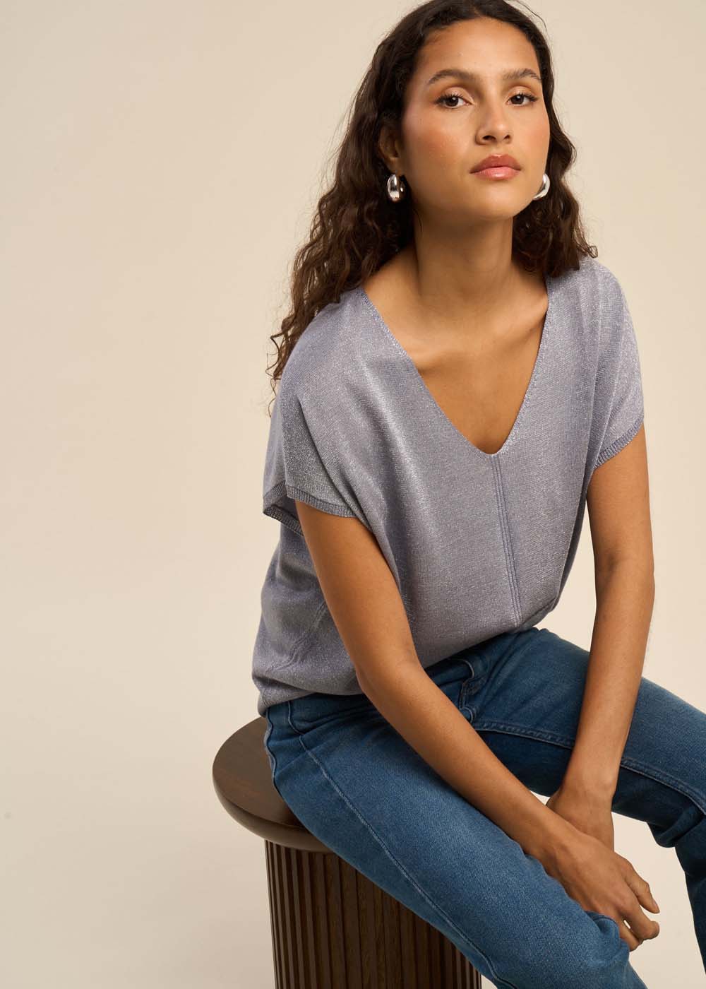 MARGARRET Pull oversize à col V et manches courtes - 1 - Sud Express - Sud Express