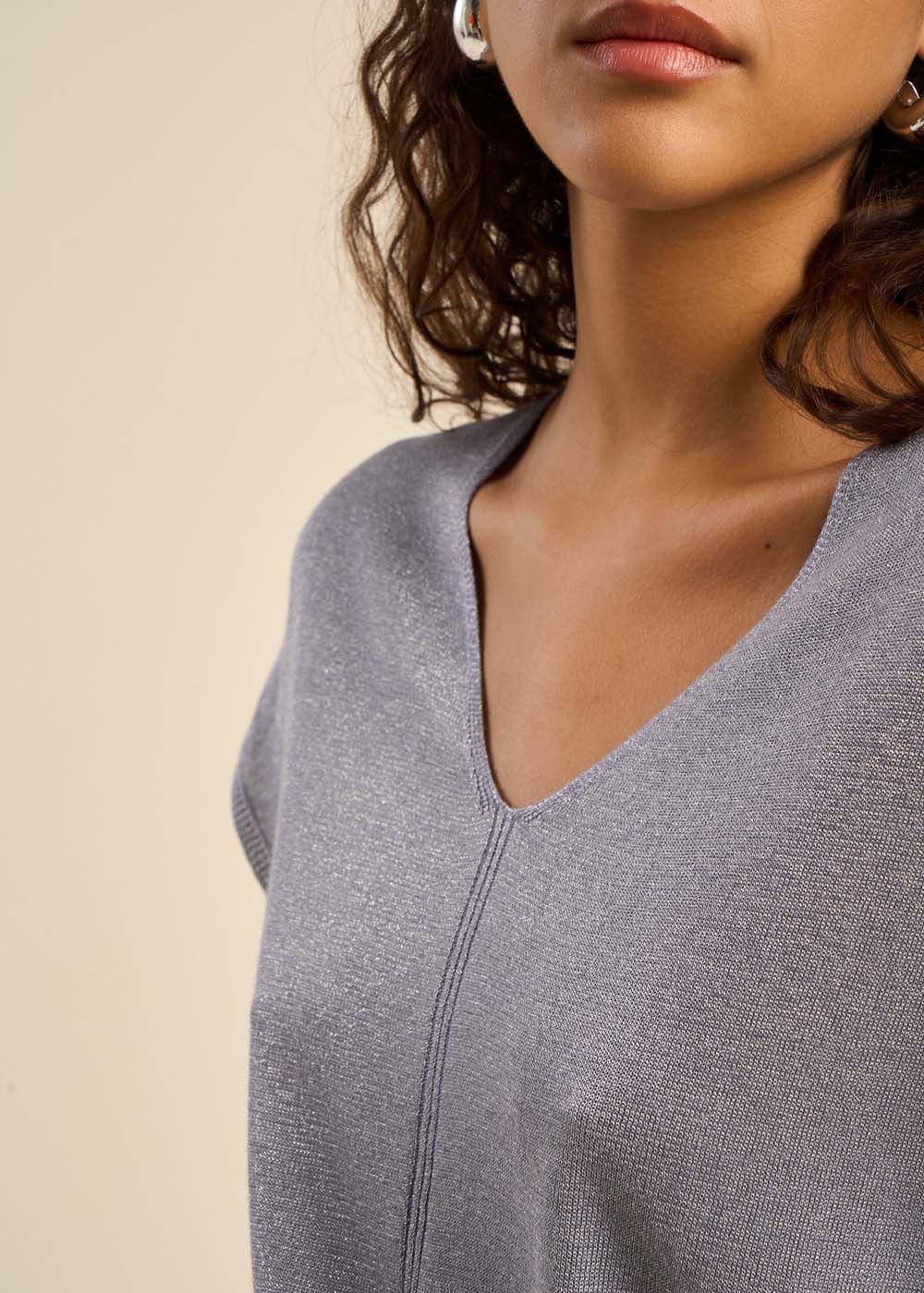 MARGARRET Pull oversize à col V et manches courtes - 4 - Sud Express - Sud Express