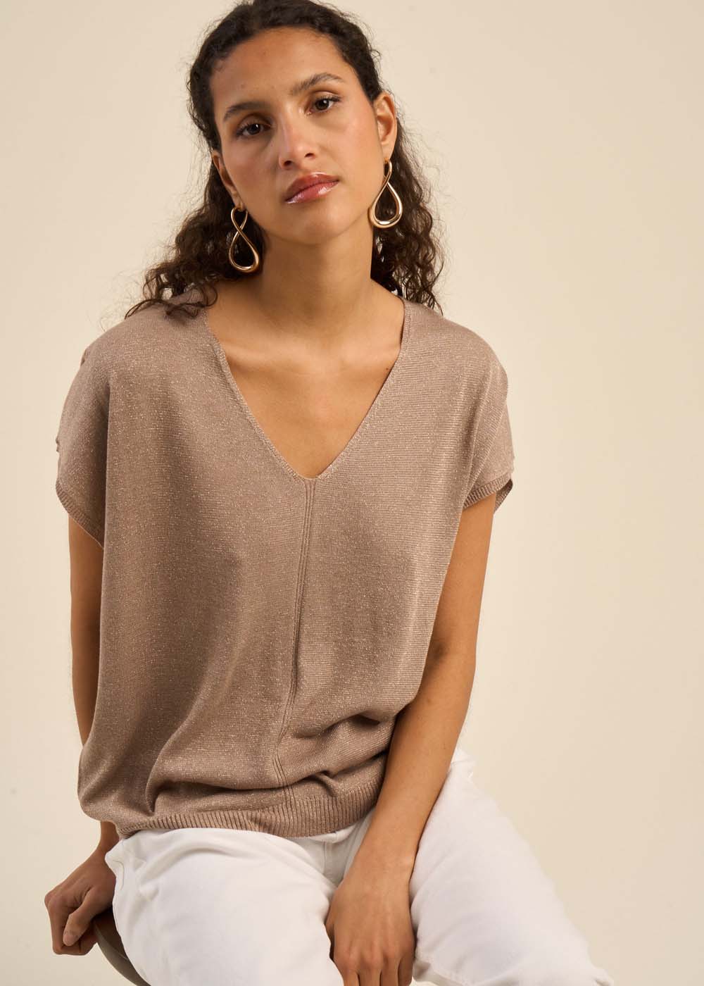 Pull oversize à col V et manches courtes - Sud Express - 5 - Sud Express