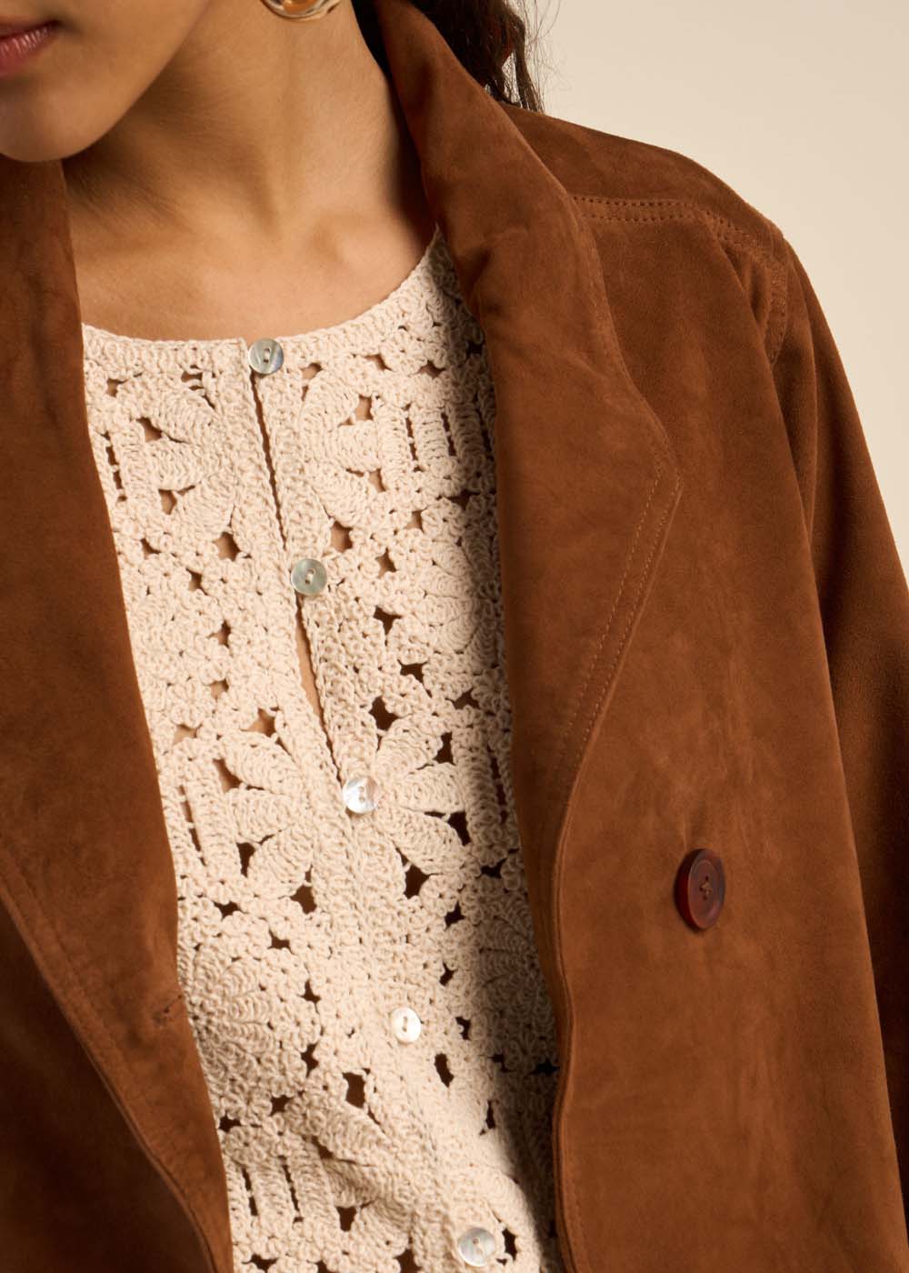 VALYA Veste col montant en cuir suédé - 2 - Sud Express - Sud Express