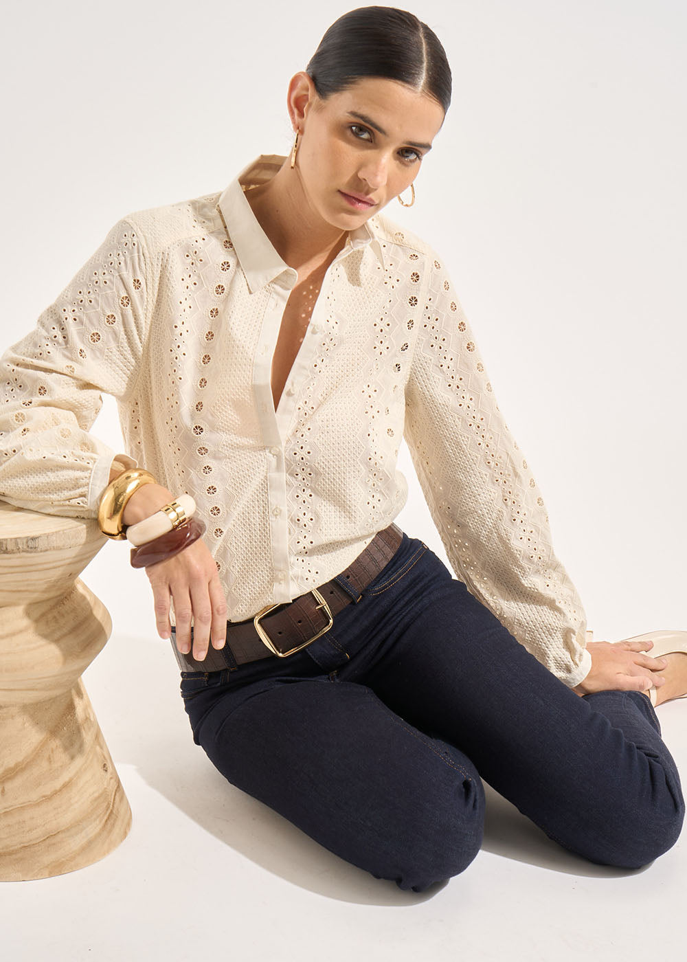 CELINE Chemise en coton avec des broderies anglaise - 1 - Sud Express - Sud Express