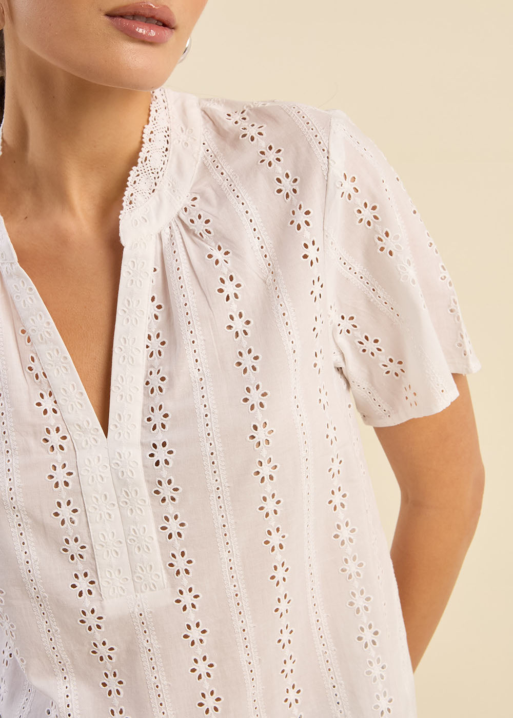 CILOUNA Blouse en broderie anglaise col volanté - 2 - Sud Express - Sud Express