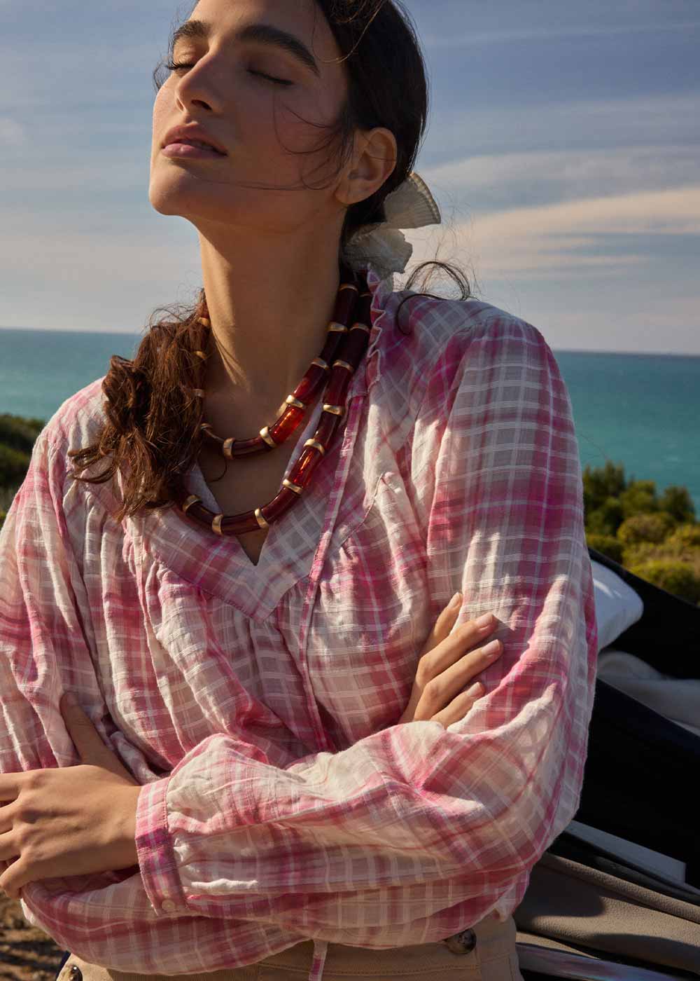 Blouse à carreaux col montant fluide - Sud Express - 1 - Sud Express