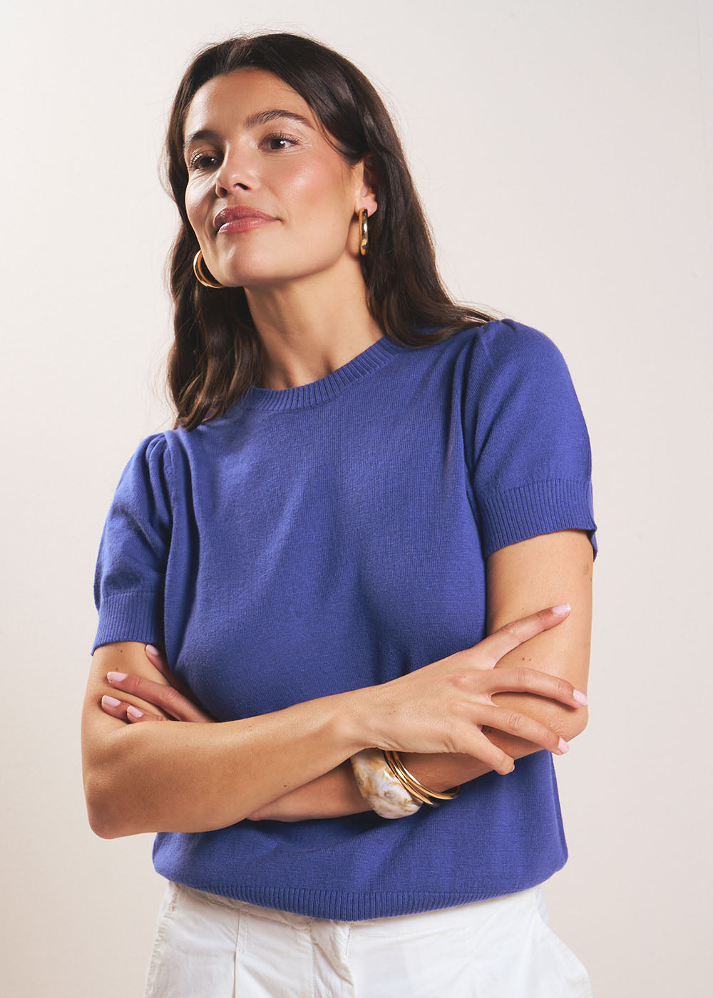 MANYA Pull à manches courtes avec épaules plissées - 1 - Sud Express - Sud Express