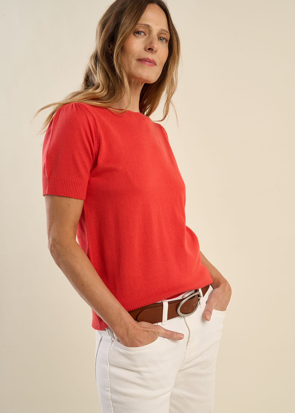 Pull à manches courtes avec épaules plissées - Sud Express - 1 - Sud Express