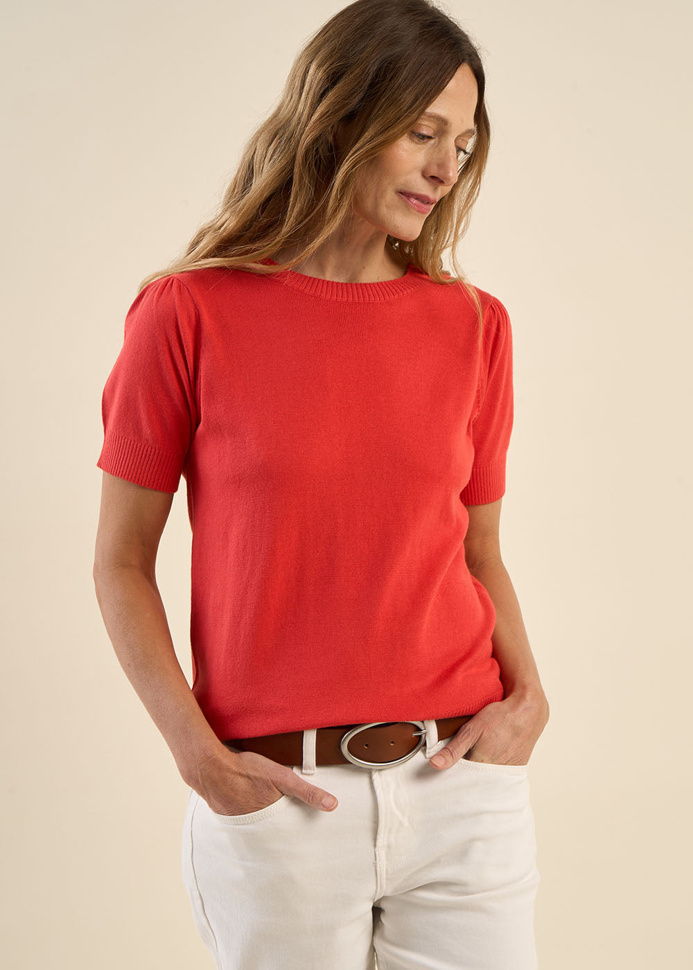 Pull à manches courtes avec épaules plissées - Sud Express - 5 - Sud Express