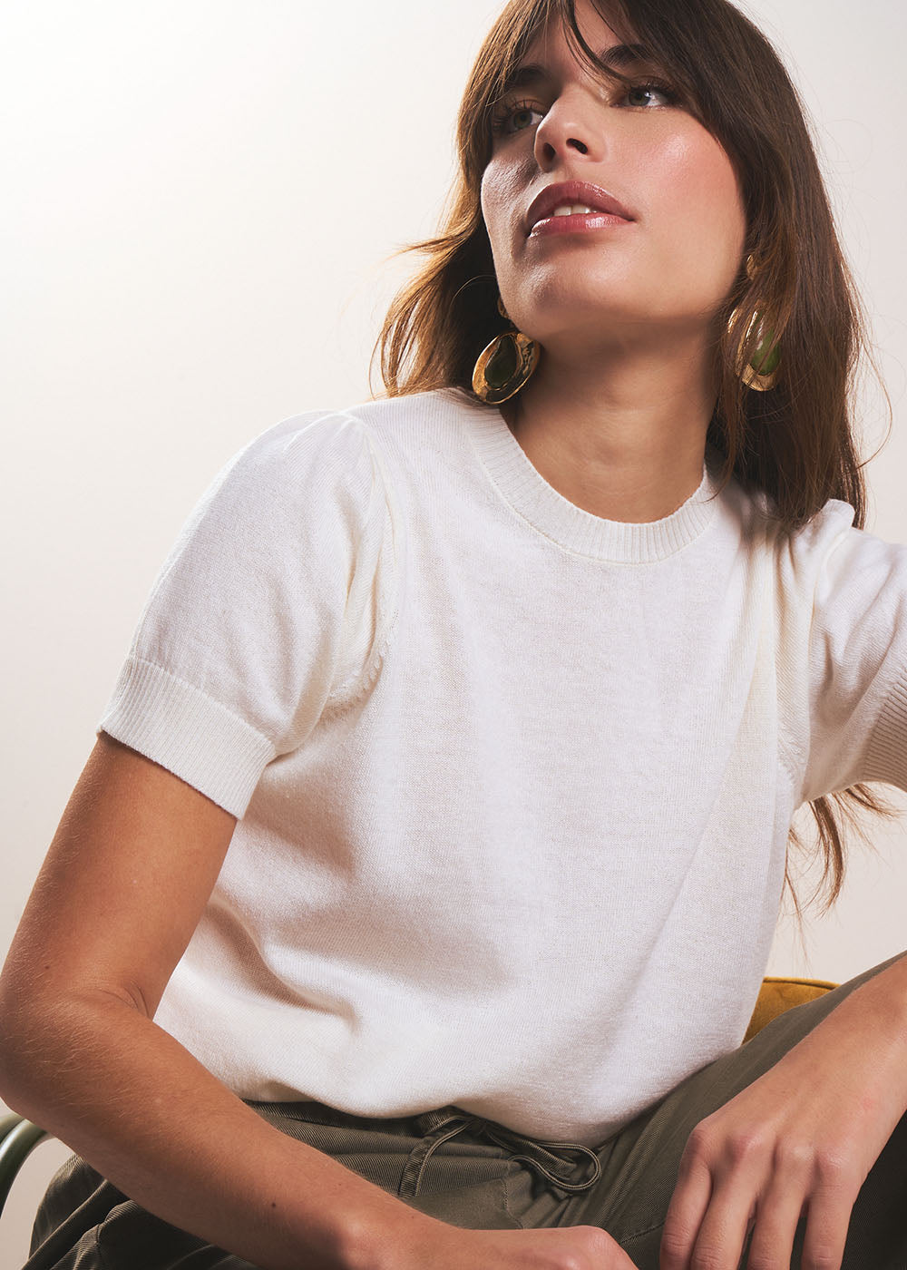 Pull à manches courtes avec épaules plissées - Sud Express - 1 - Sud Express