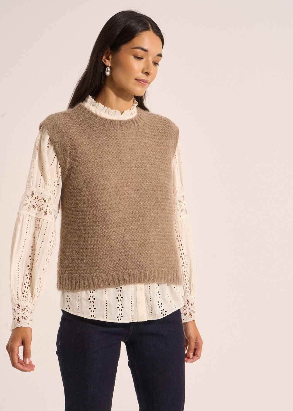 Pull à col rond sans manches détail lurex - Sud Express - 4 - Sud Express