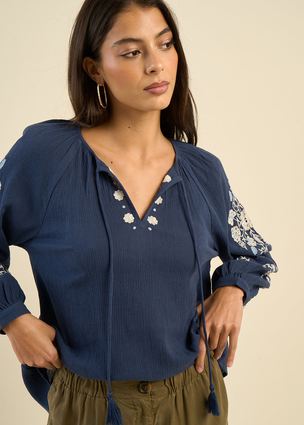 Blouse brodée ample en gaze de coton - Sud Express - 4 - Sud Express