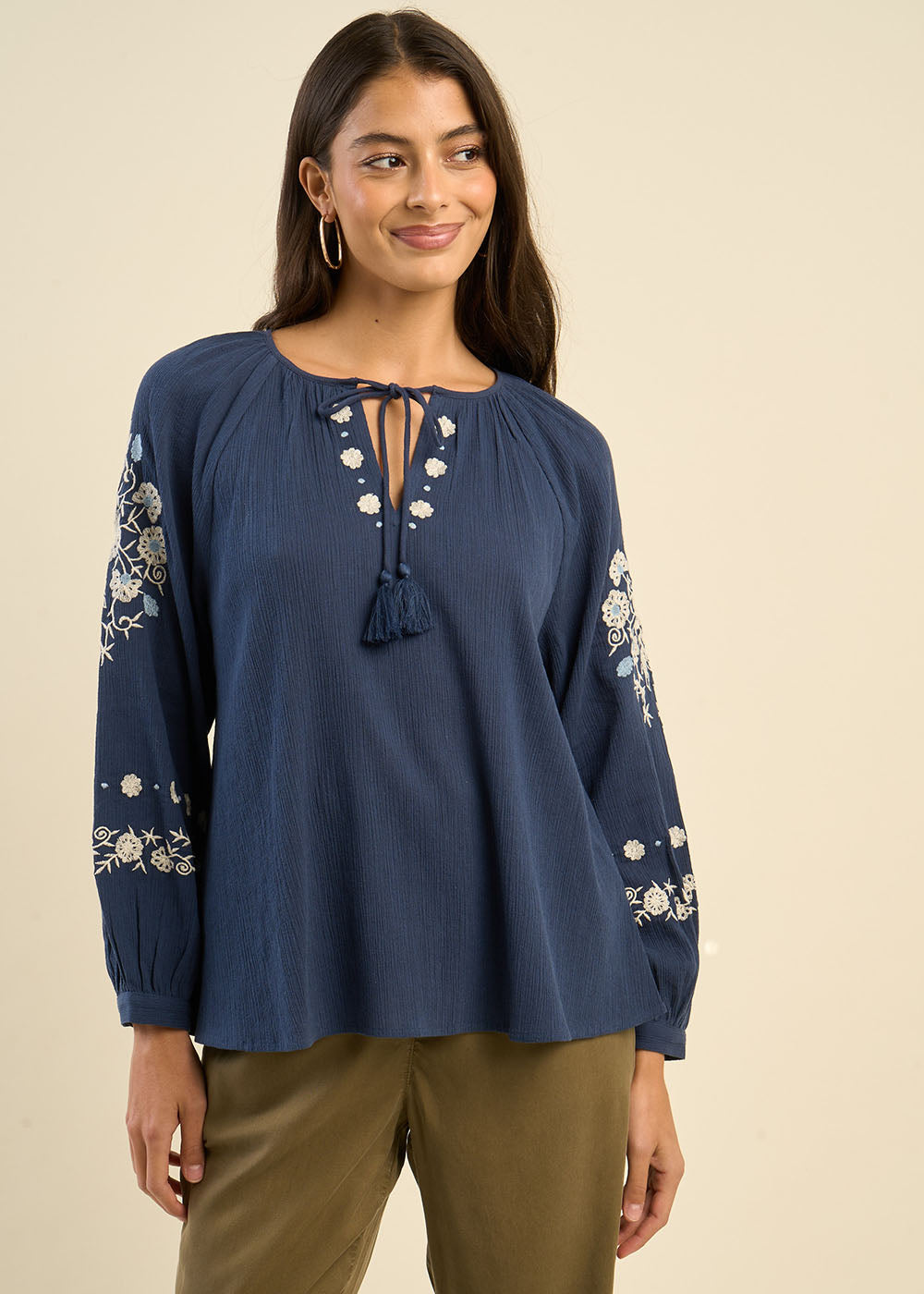 Blouse brodée ample en gaze de coton - Sud Express - 5 - Sud Express