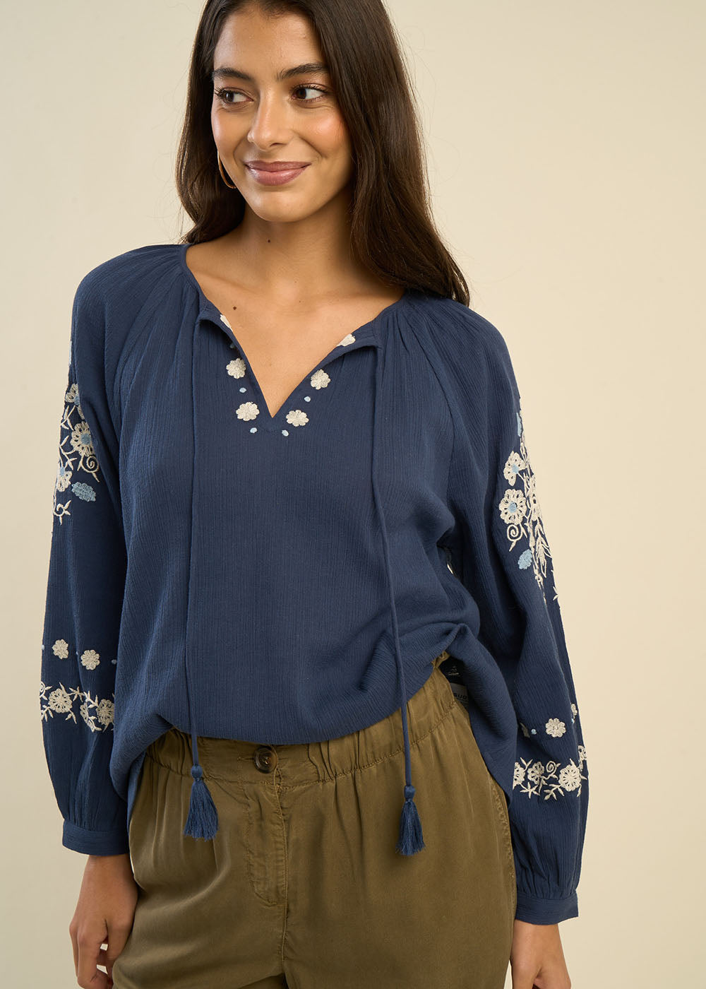 Blouse brodée ample en gaze de coton - Sud Express - 6 - Sud Express