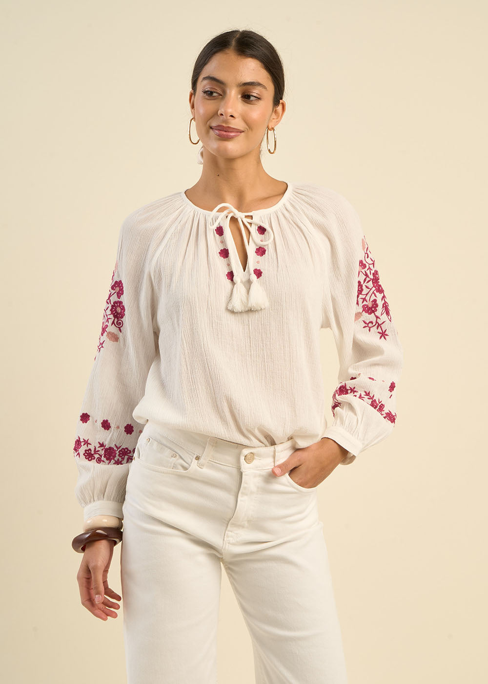 TOKAMA Blouse brodée ample en gaze de coton - 1 - Sud Express - Sud Express