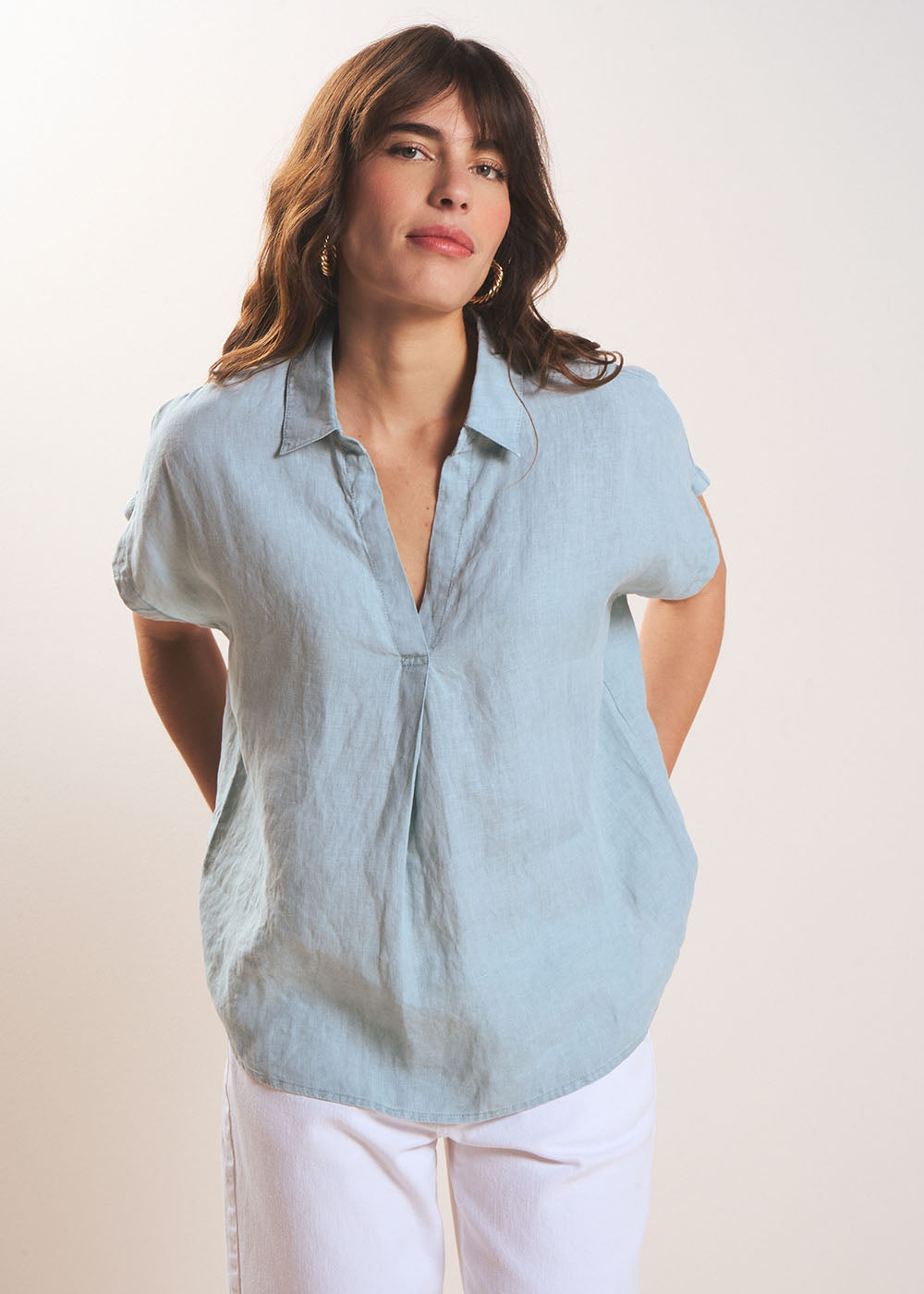 TAMINA Blouse en lin Col V - 1 - Sud Express - Sud Express