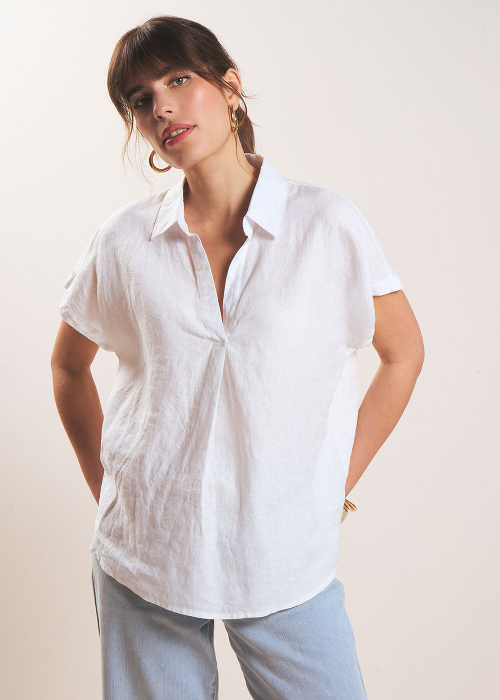 TAMINA Blouse en lin Col V - 1 - Sud Express - Sud Express