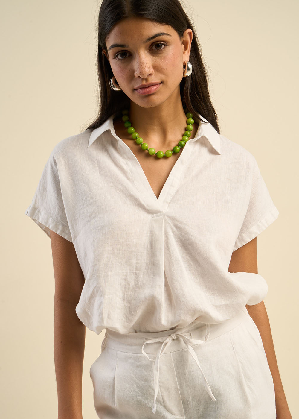 TAMINA Blouse en lin Col V - 1 - Sud Express - Sud Express