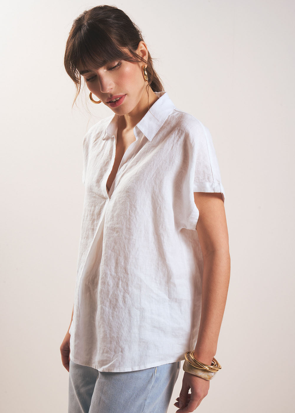 TAMINA Blouse en lin Col V - 4 - Sud Express - Sud Express