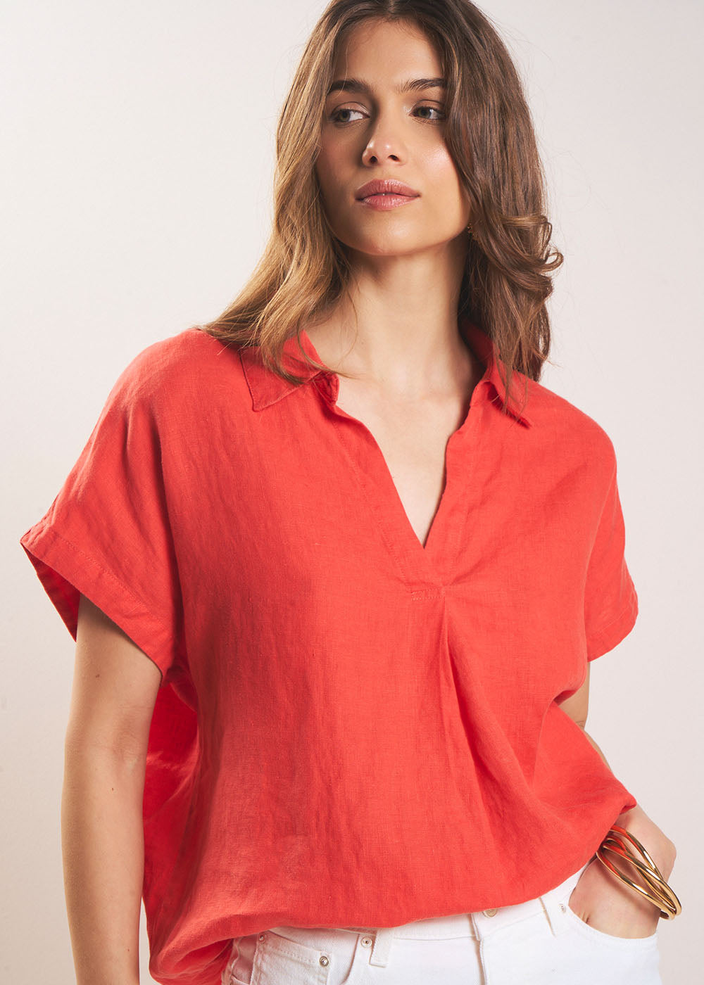 TAMINA Blouse en lin Col V - 1 - Sud Express - Sud Express