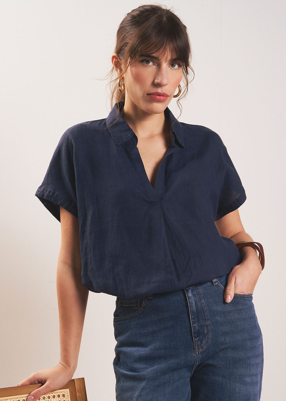 TAMINA Blouse en lin Col V - 1 - Sud Express - Sud Express