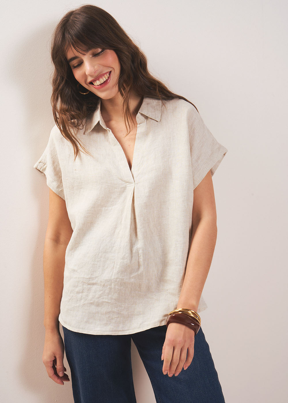 TAMINA Blouse en lin Col V - 1 - Sud Express - Sud Express
