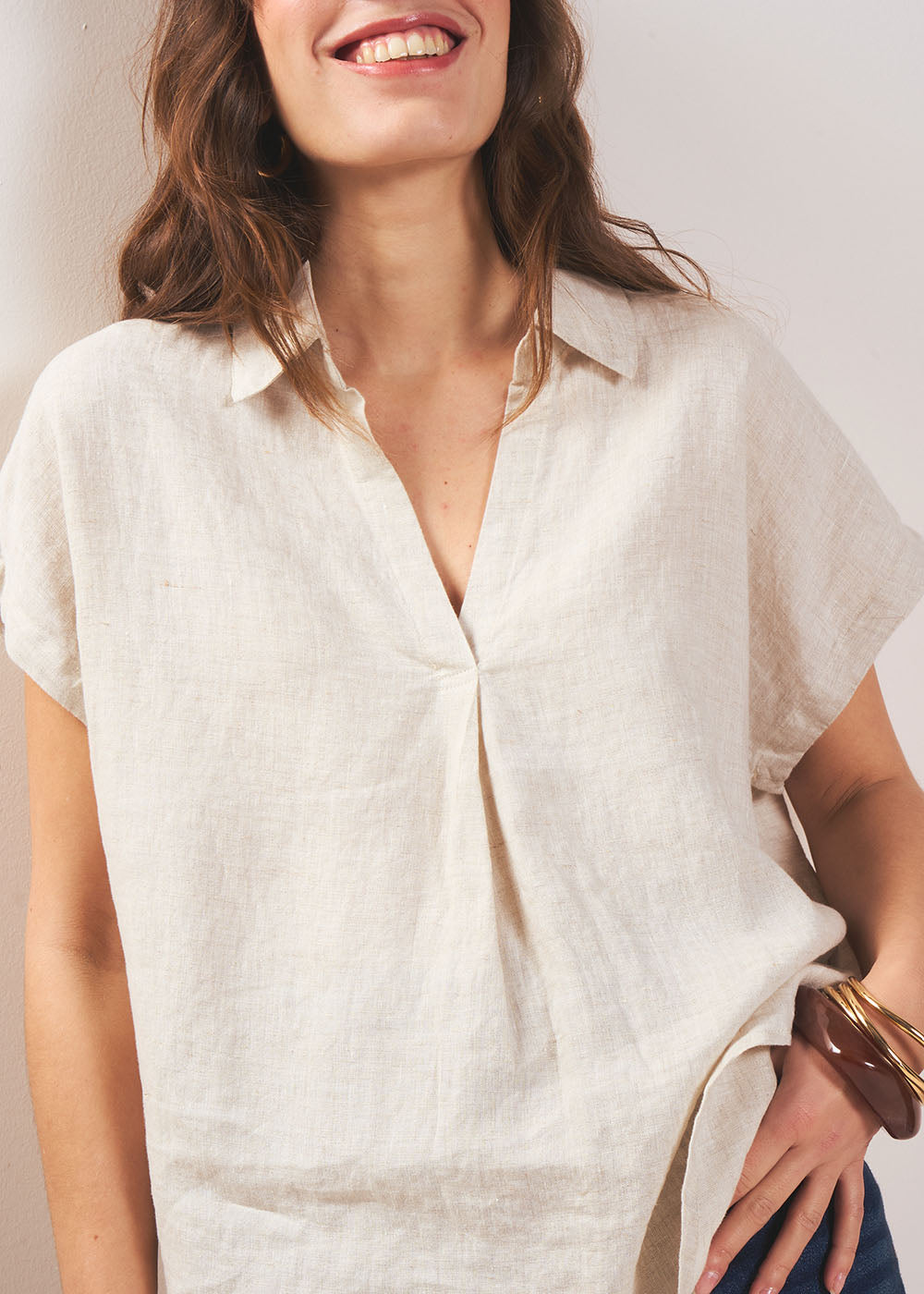 TAMINA Blouse en lin Col V - 2 - Sud Express - Sud Express