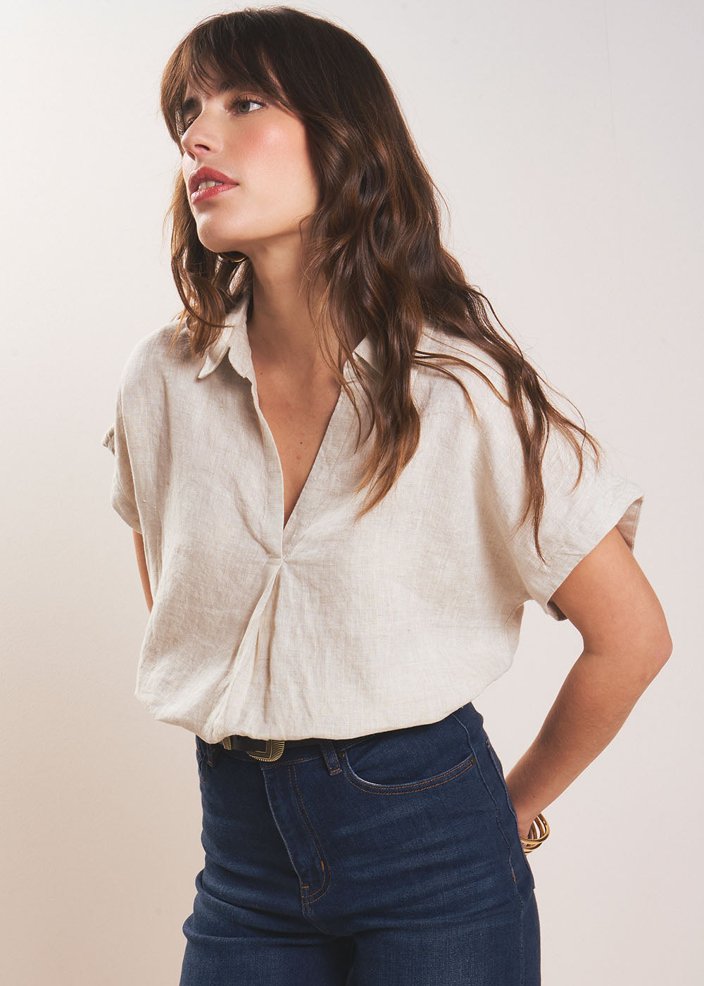 TAMINA Blouse en lin Col V - 4 - Sud Express - Sud Express