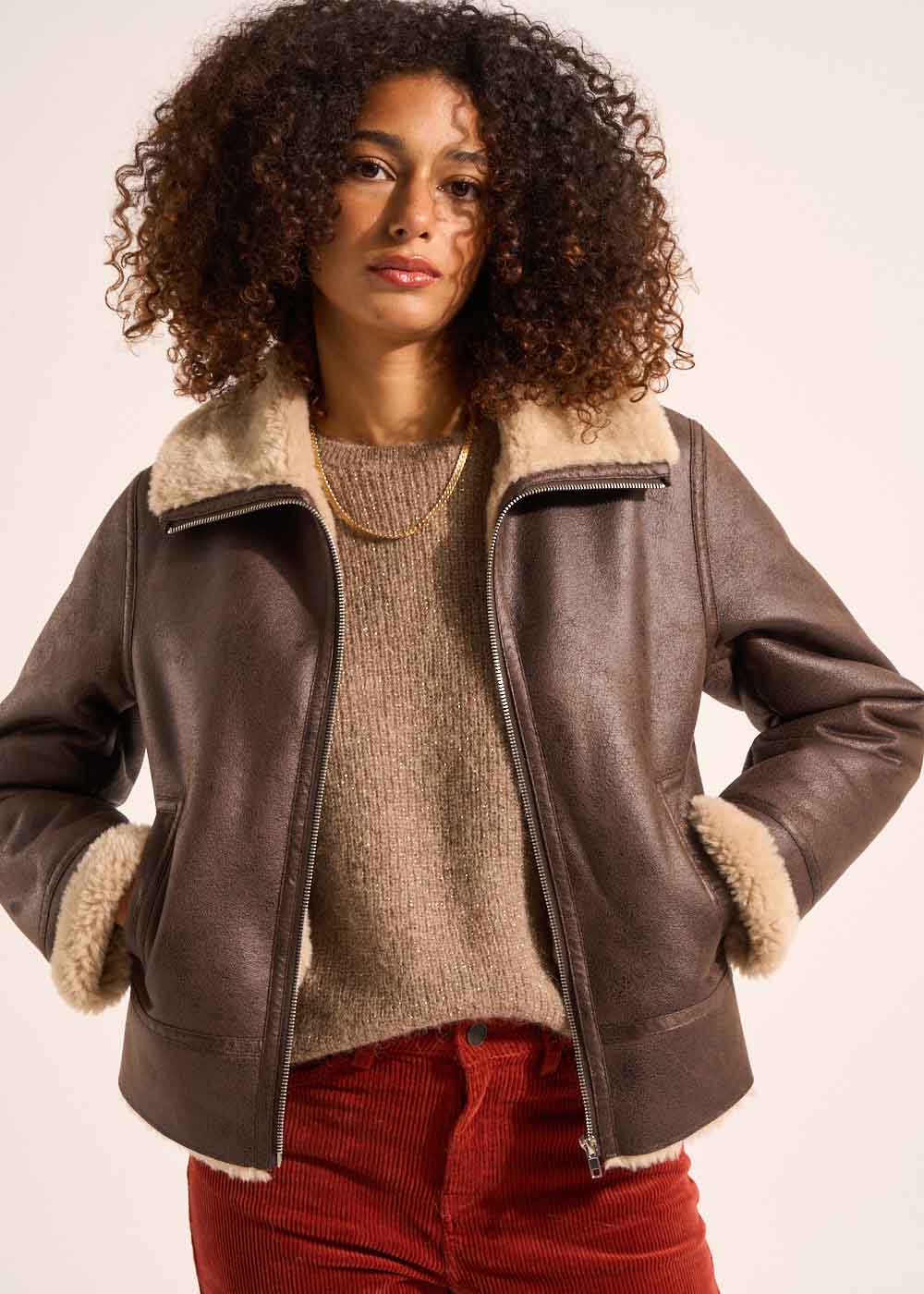 MALTAZI Manteau fausse peau lainée avec intérieur fausse fourrure - 1 - Sud Express - Sud Express