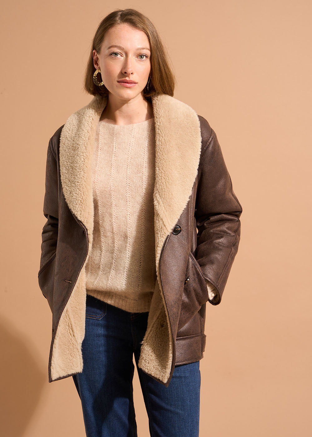 Manteau long avec intérieur en fausse fourrure - Sud Express - 1 - Sud Express