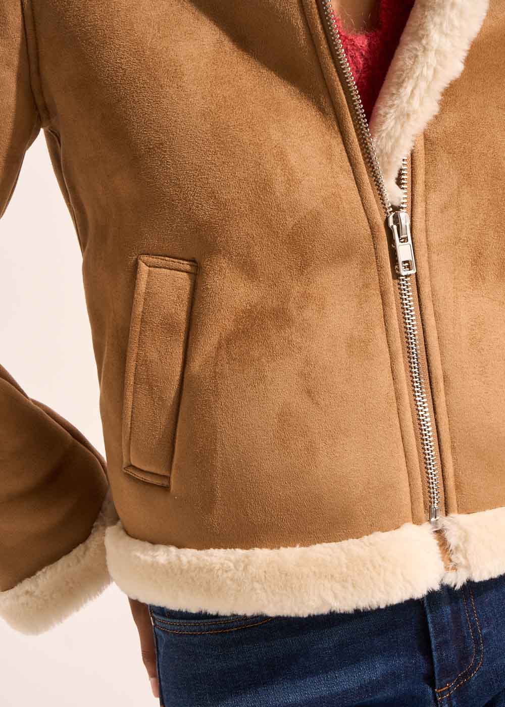 MAUREEN Veste courte en faux suède doublé fausse fourrure - 2 - Sud Express - Sud Express