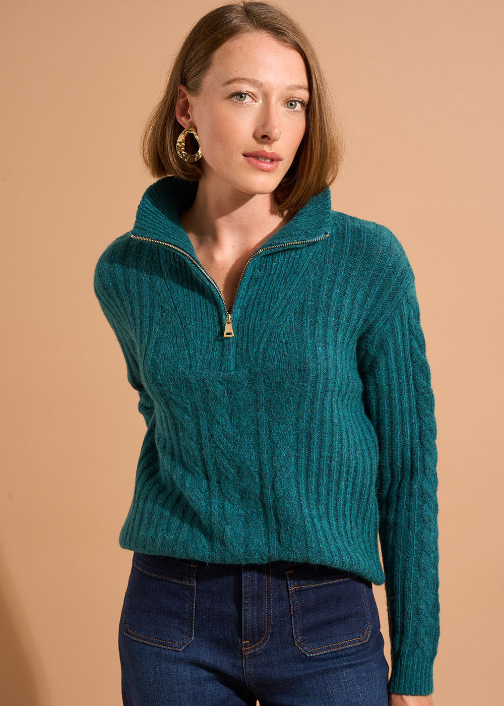 MANOUY Pull col camionneur zippé à manches longues - 1 - Sud Express - Sud Express