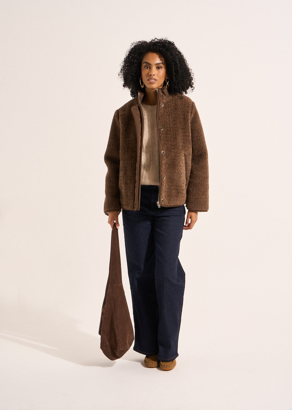 Veste courte en fausse fourrure et col matelassé - Sud Express - 1 - Sud Express