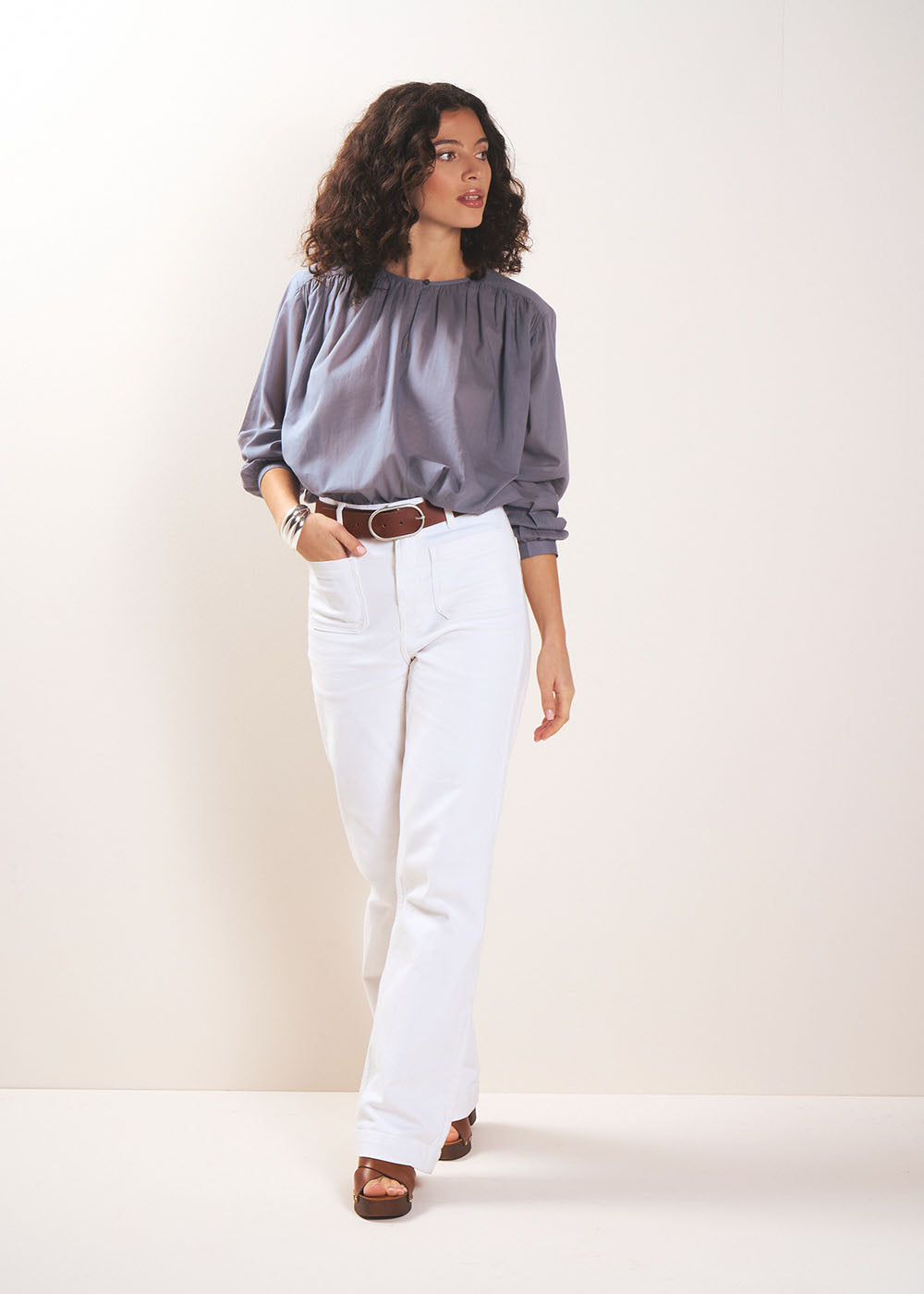 STACY Jean à jambes larges avec revers et taille haute - 1 - Sud Express - Sud Express