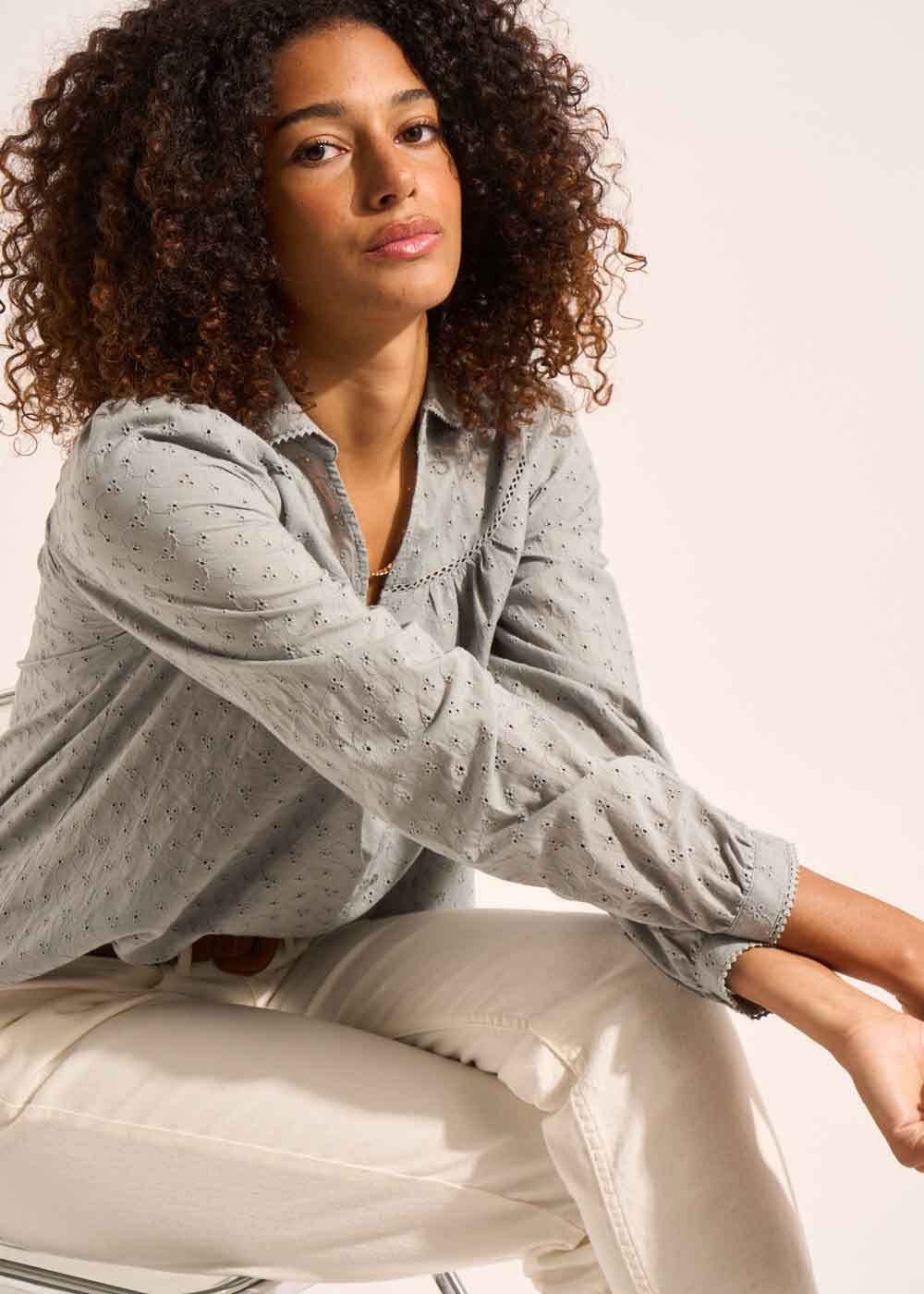 CASSUSY Chemisier en coton avec petites broderies anglaises - 4 - Sud Express - Sud Express