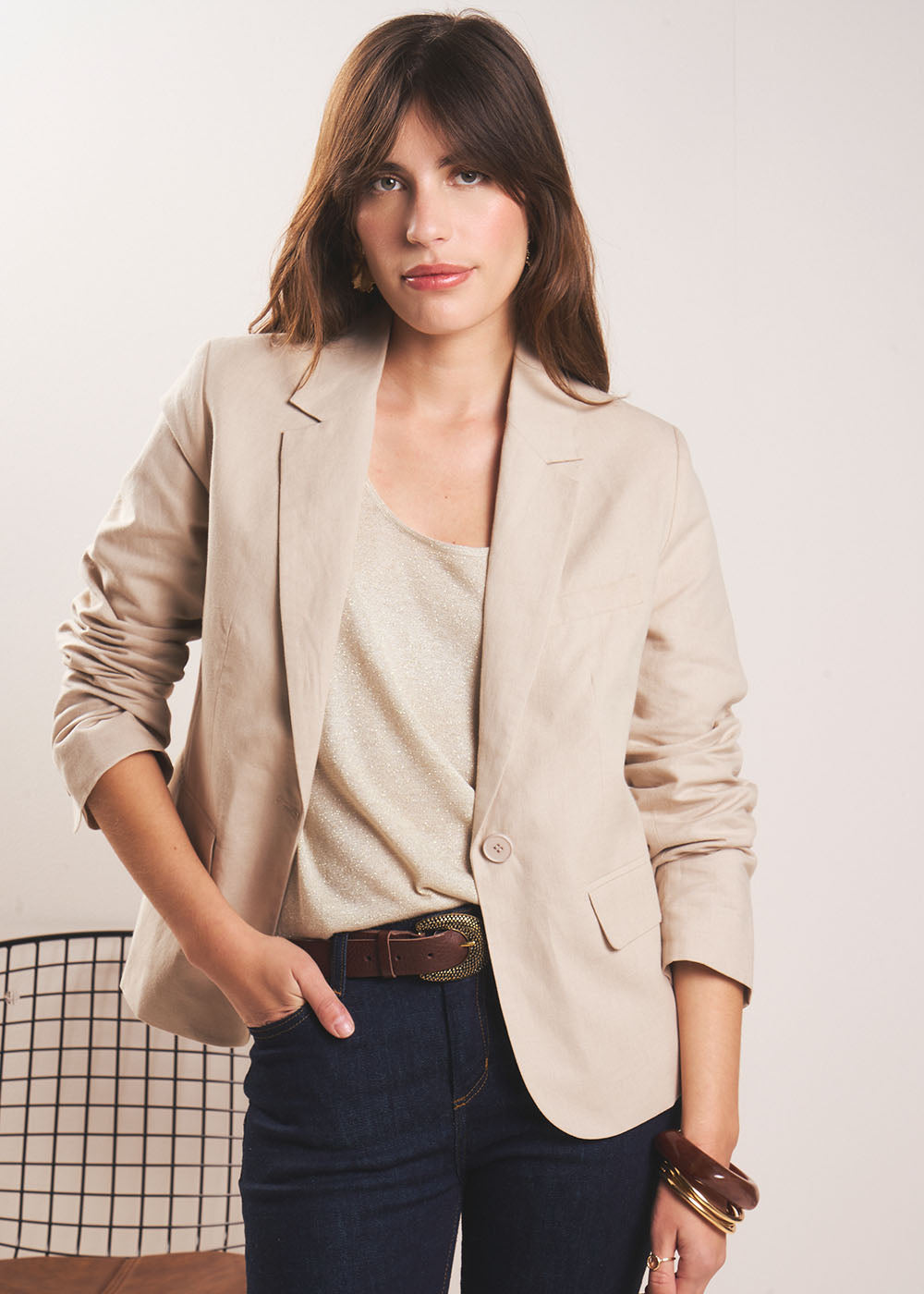 VERTIGE  Veste tailleur courte en fibres naturelles - 1 - Sud Express - Sud Express