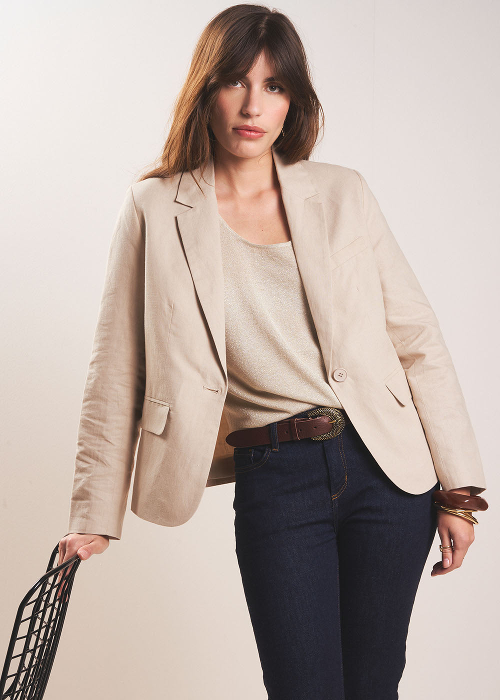 Veste tailleur courte en fibres naturelles - Sud Express - 5 - Sud Express