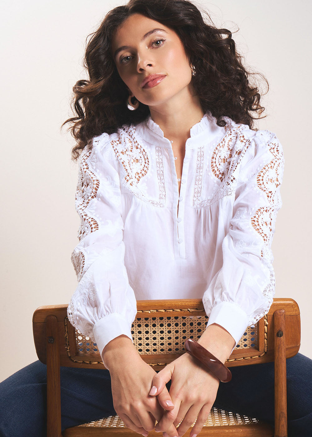 TAZURA Blouse en voile de coton brodés - 1 - Sud Express - Sud Express