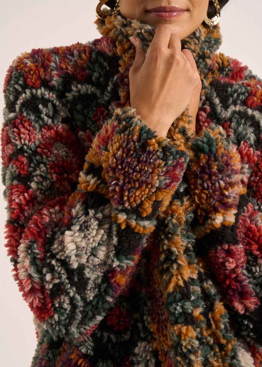 Manteau fausse fourrure imprimée à motifs avec col cygne - Sud Express - 5 - Sud Express