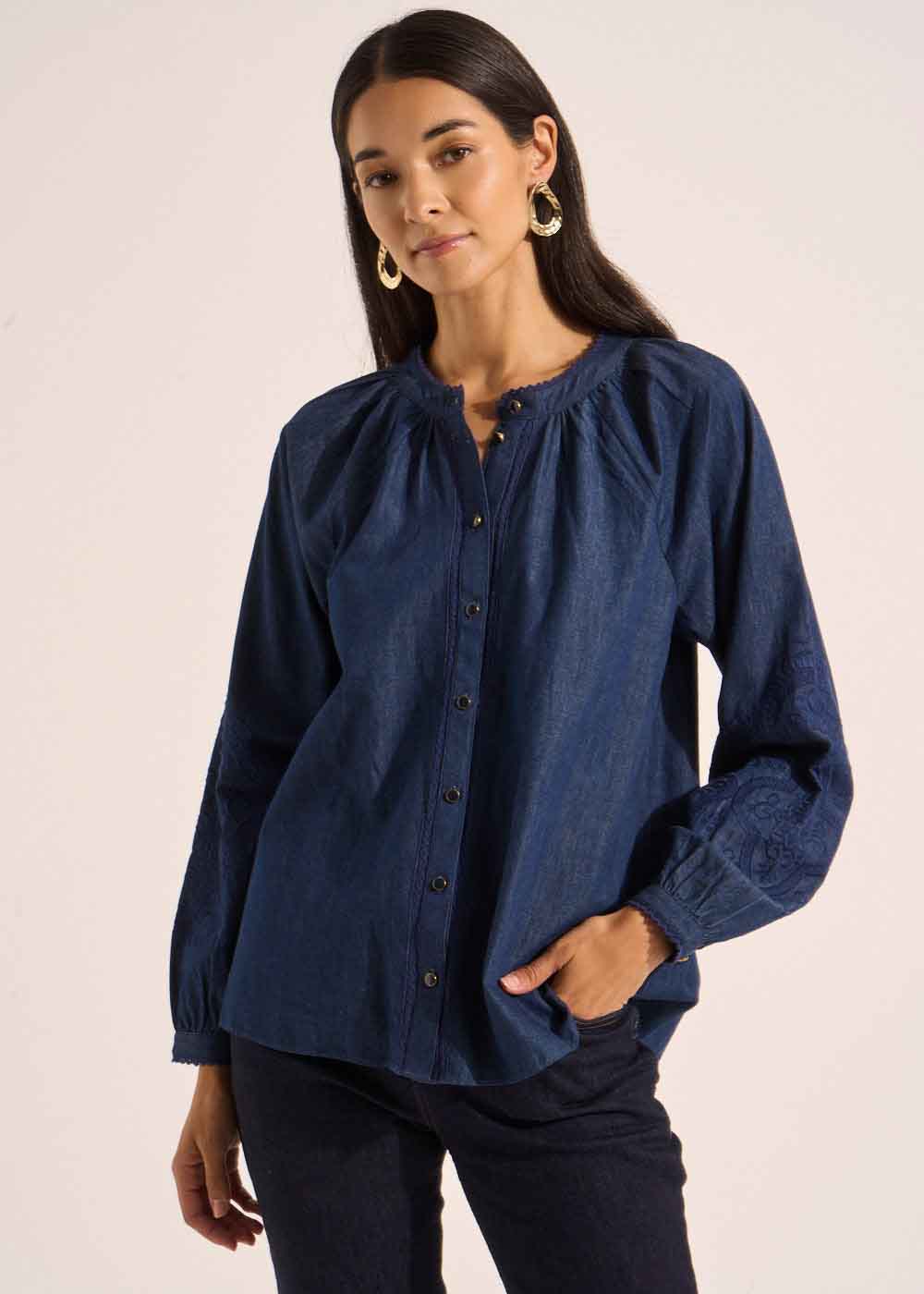 CAMINOU Chemise en coton denim brodé - 1 - Sud Express - Sud Express