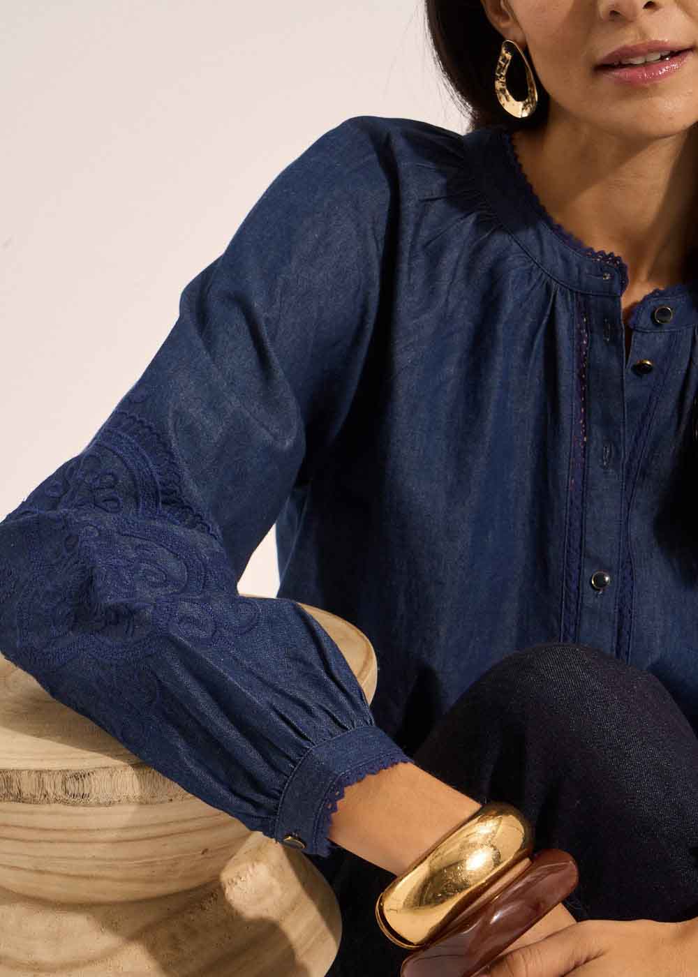 CAMINOU Chemise en coton denim brodé - 4 - Sud Express - Sud Express