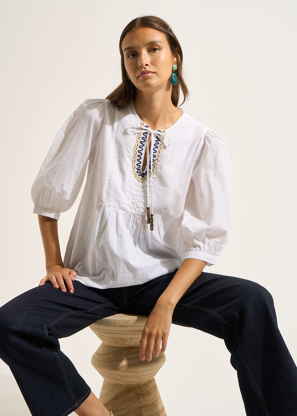 TOKANO Blouse plastron brodé - 1 - Sud Express - Sud Express