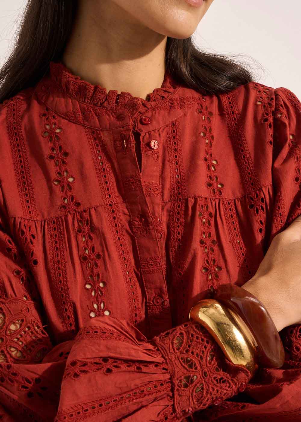 CAJOSIANE Chemise ample en broderie anglaise à col volanté - 4 - Sud Express - Sud Express