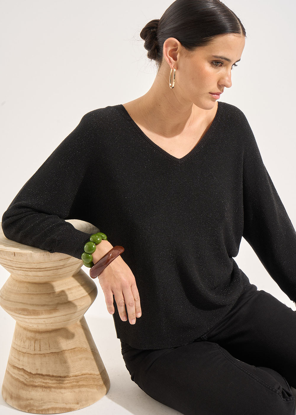 Pull col V manches chauve-souris avec fils lurex - Sud Express - 4 - Sud Express