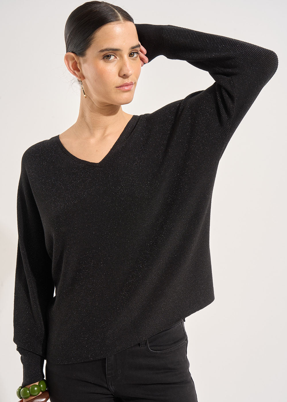 Pull col V manches chauve-souris avec fils lurex - Sud Express - 5 - Sud Express