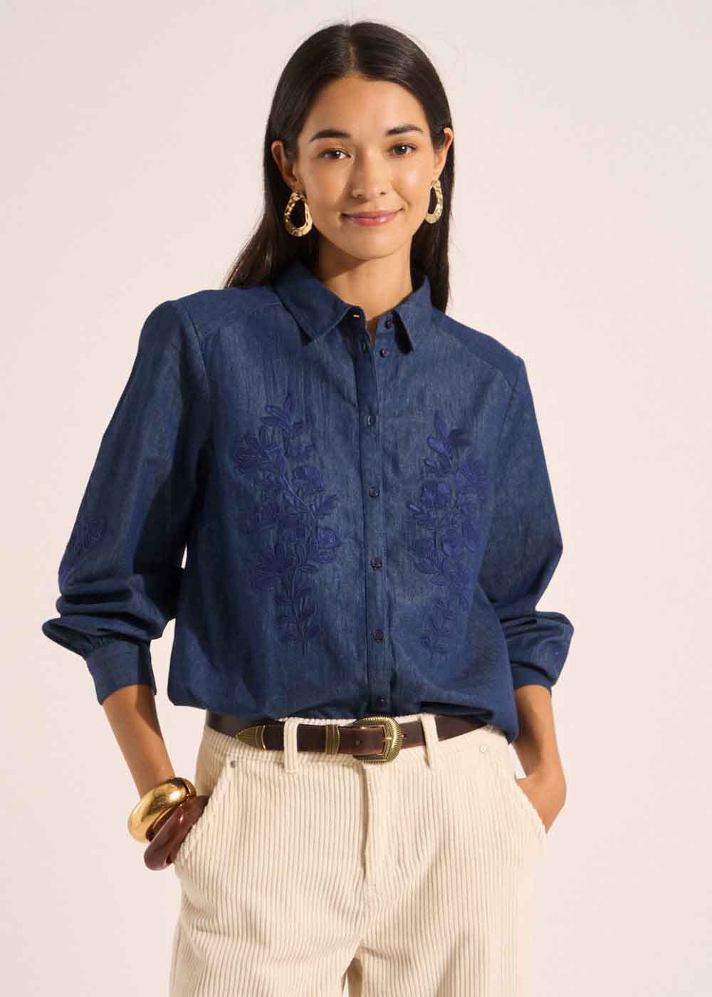 Blouse en denim brodée - Sud Express - 5 - Sud Express